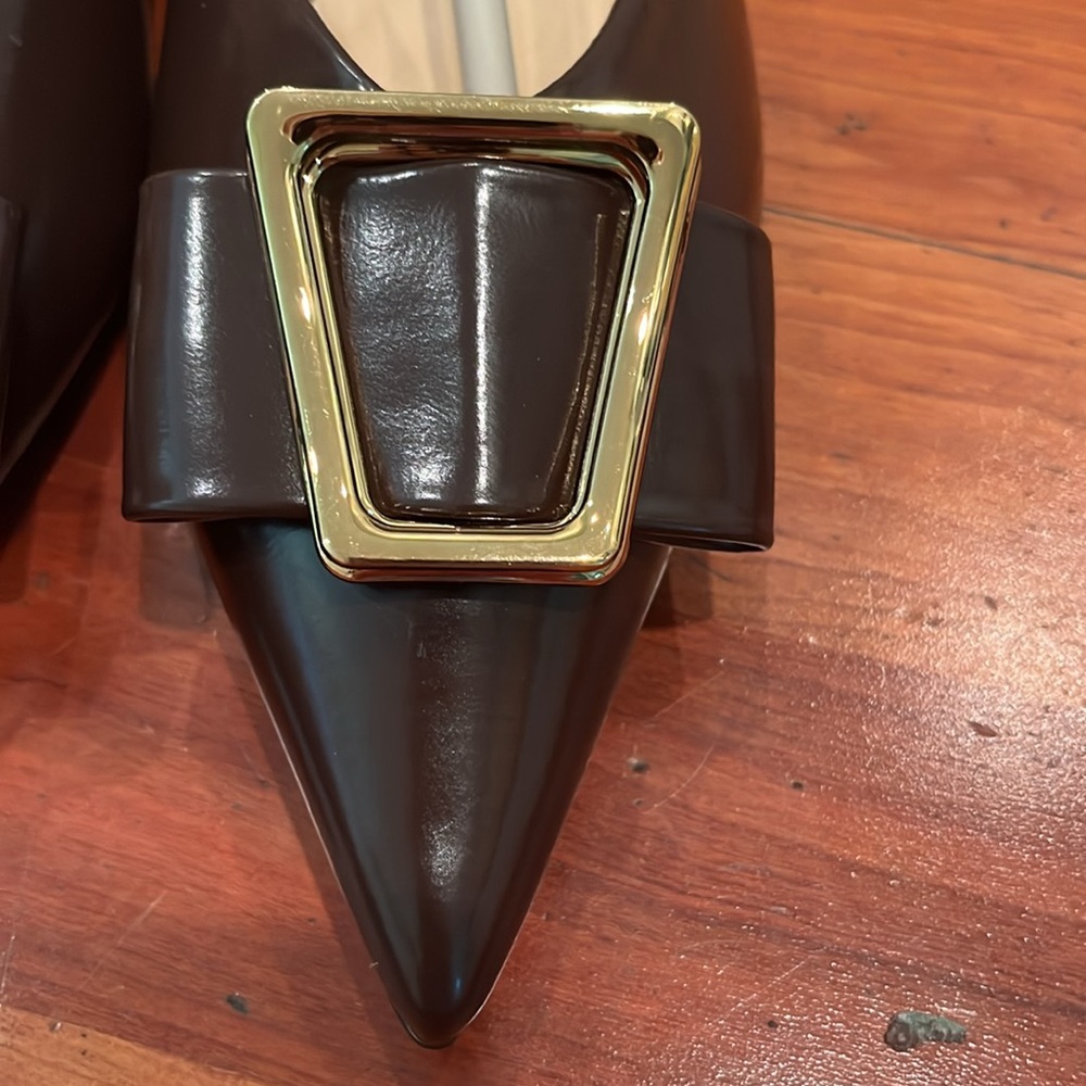 NWT C.Paravano ,Trapezoidal Metal Tie Flats (Aida) Claret 7.5 - Picture 3 of 7